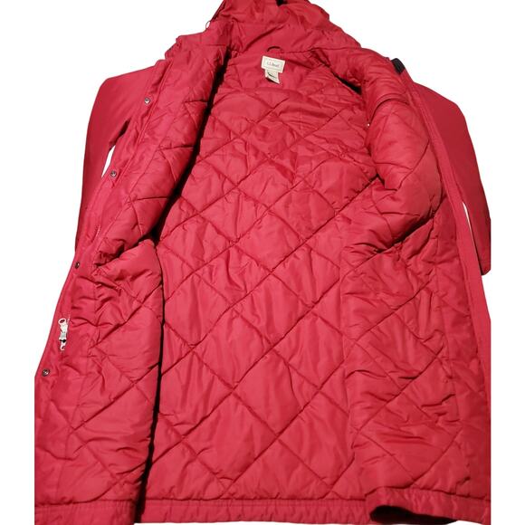 L..L. Bean Womens Red Long Thinsulate Hooded Jacket Size Large Cabincore Preppy - Picture 5 of 9